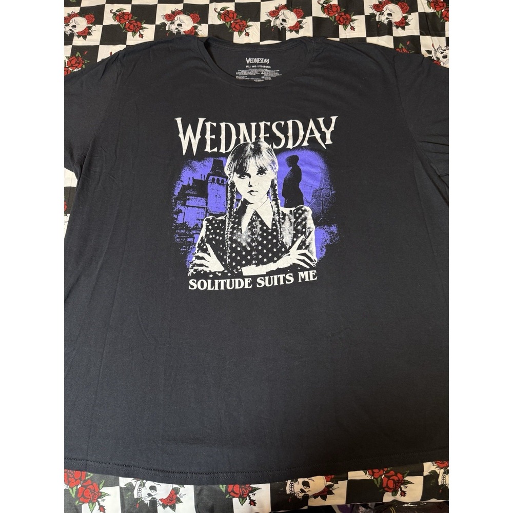 Wednesday Addams Solitude Suits Me‎ Graphic T-Shirt Black Netflix Size 3XL